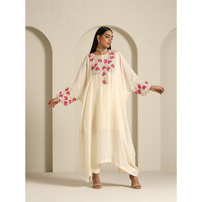 WAZIR C Gul Off White Kaftan with Pant & Slip (Set of 3)