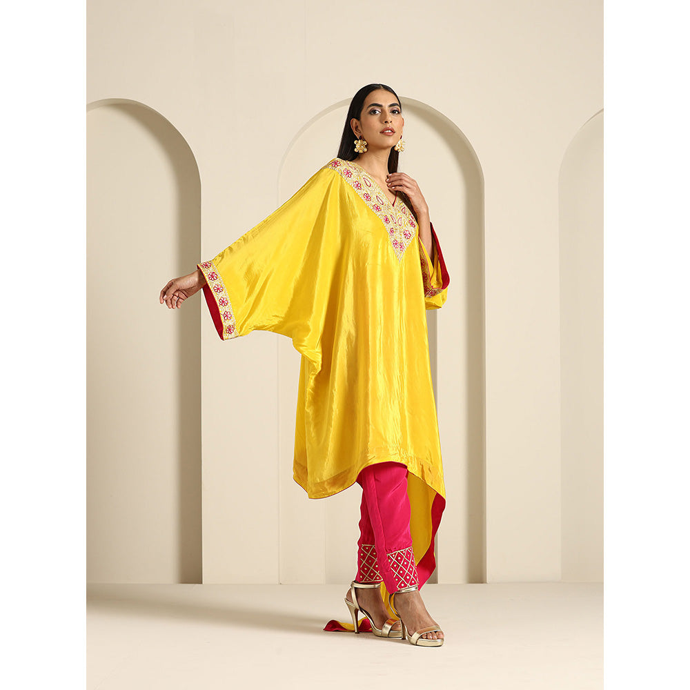 WAZIR C Gul Yellow And Hot Pink Kaftan with Pant (Set of 2)