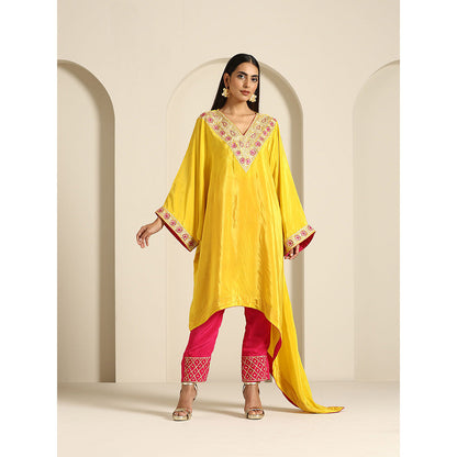 WAZIR C Gul Yellow And Hot Pink Kaftan with Pant (Set of 2)