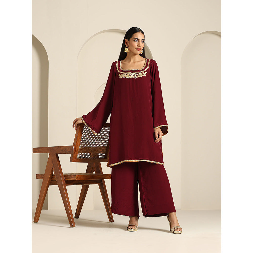 WAZIR C Gul Maroon Crepe Co Ord (Set of 2)