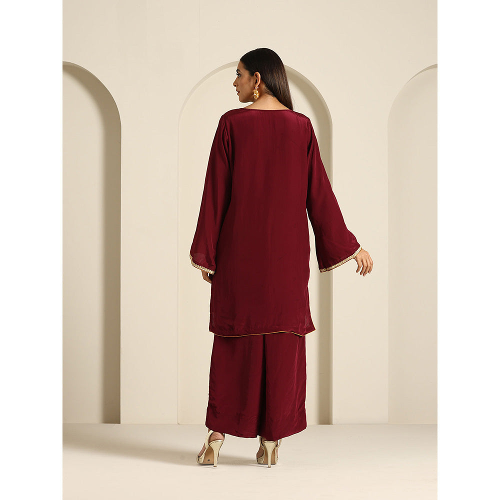 WAZIR C Gul Maroon Crepe Co Ord (Set of 2)