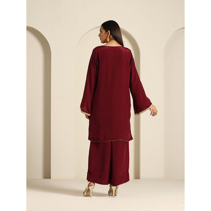 WAZIR C Gul Maroon Crepe Co Ord (Set of 2)