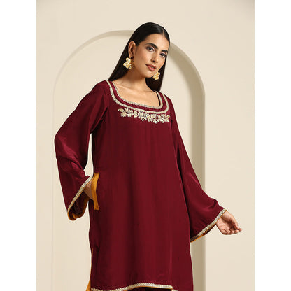 WAZIR C Gul Maroon Crepe Co Ord (Set of 2)