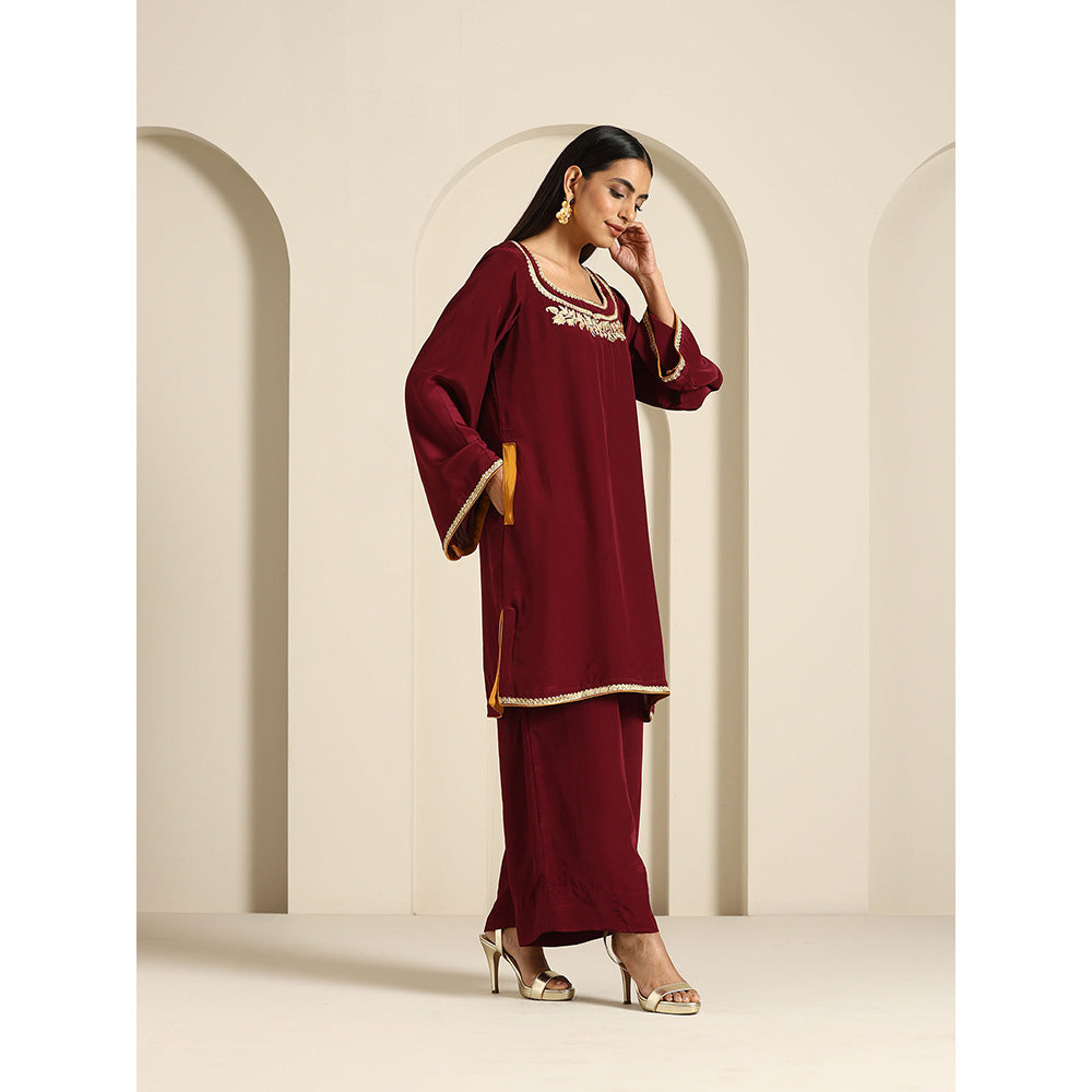 WAZIR C Gul Maroon Crepe Co Ord (Set of 2)