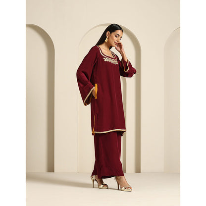 WAZIR C Gul Maroon Crepe Co Ord (Set of 2)
