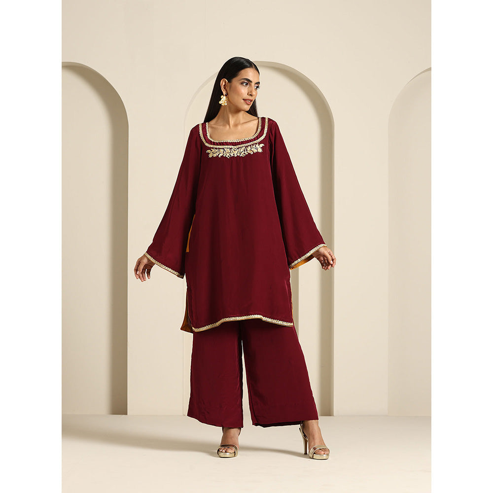 WAZIR C Gul Maroon Crepe Co Ord (Set of 2)