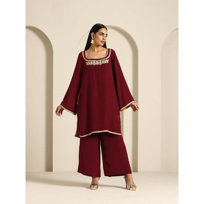 WAZIR C Gul Maroon Crepe Co Ord (Set of 2)