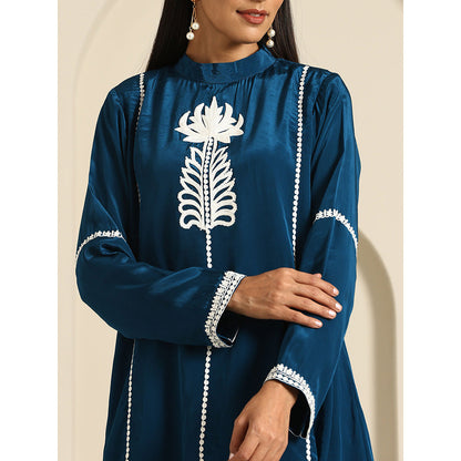 WAZIR C Gul Teal Blue Crepe Co Ord (Set of 2)