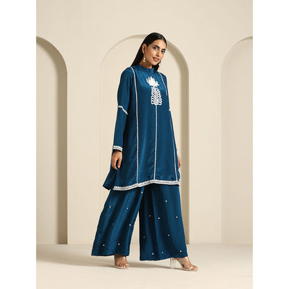 WAZIR C Gul Teal Blue Crepe Co Ord (Set of 2)