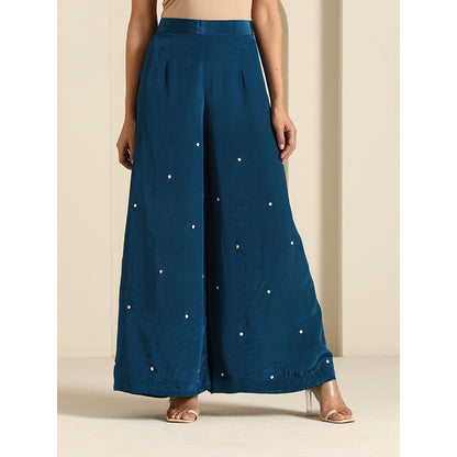 WAZIR C Gul Teal Blue Crepe Co Ord (Set of 2)