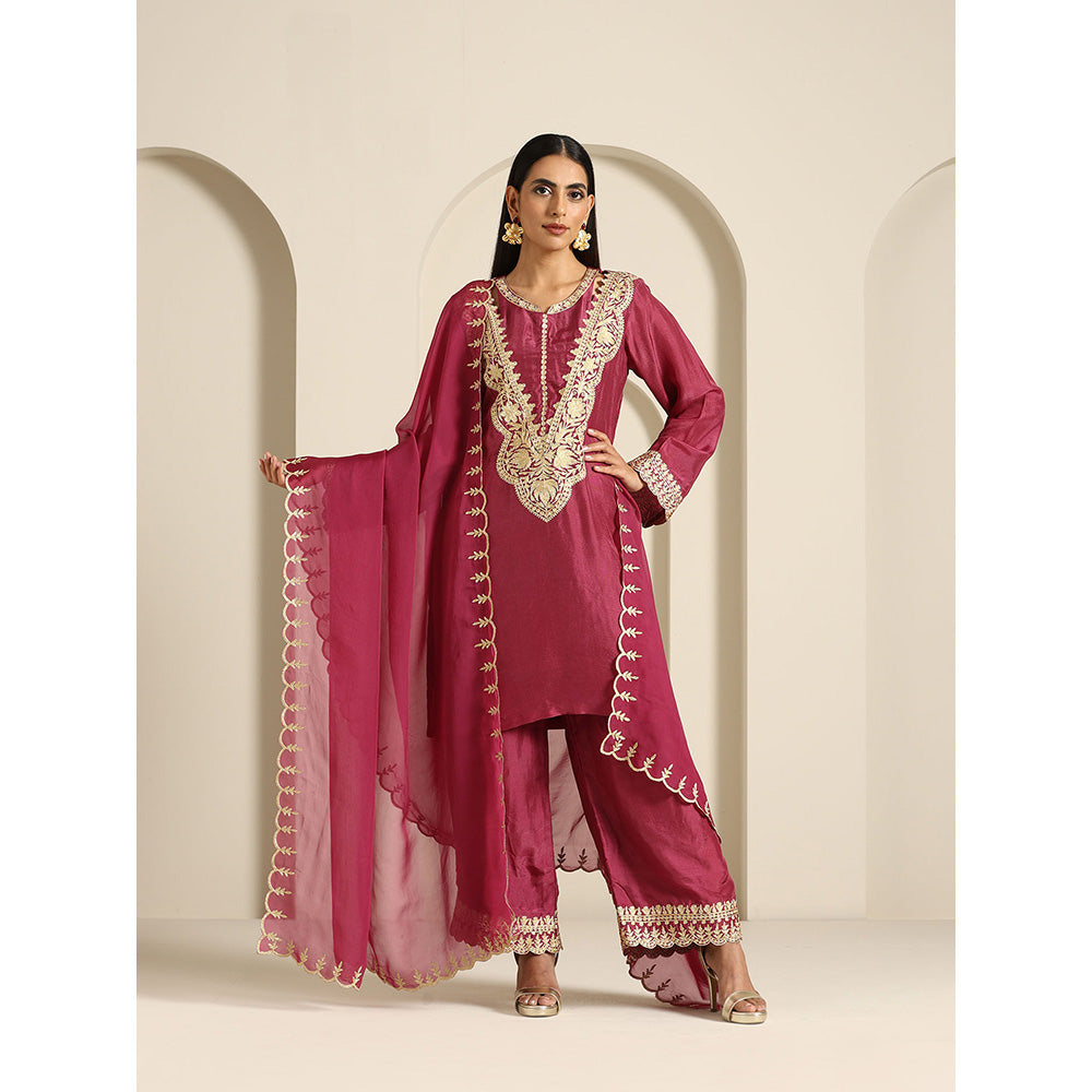 WAZIR C Gul Pink Mauve Shade Kurta with Pant & Dupatta (Set of 3)