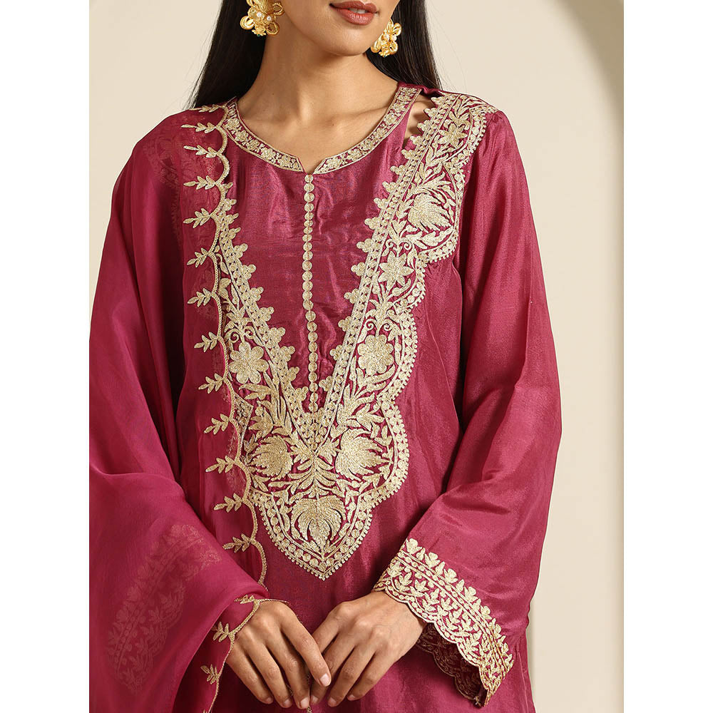 WAZIR C Gul Pink Mauve Shade Kurta with Pant & Dupatta (Set of 3)