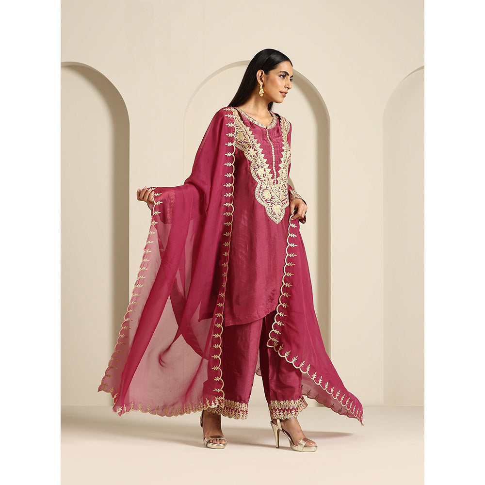 WAZIR C Gul Pink Mauve Shade Kurta with Pant & Dupatta (Set of 3)