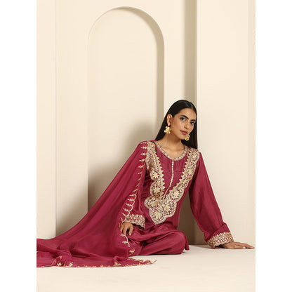 WAZIR C Gul Pink Mauve Shade Kurta with Pant & Dupatta (Set of 3)