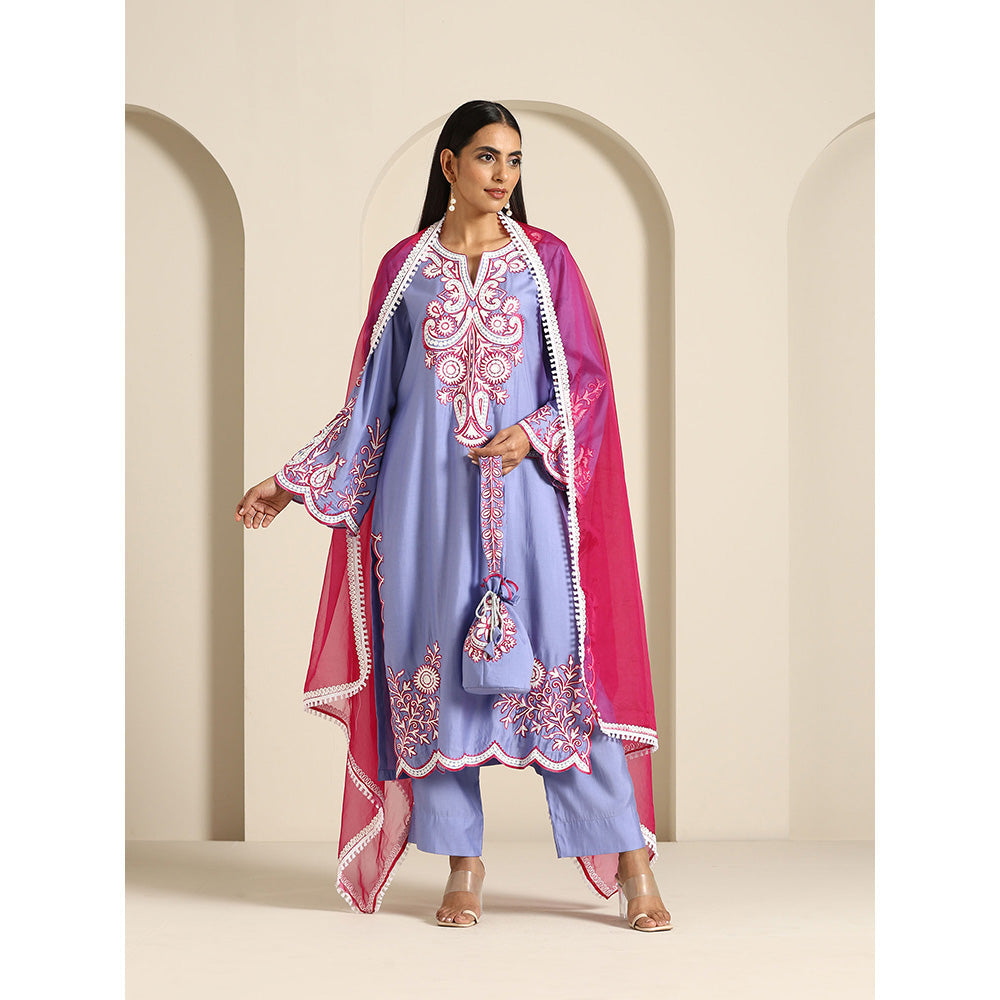 WAZIR C Gul Purple And Hot Pink Kurta with Pant & Dupatta (Set of 3)