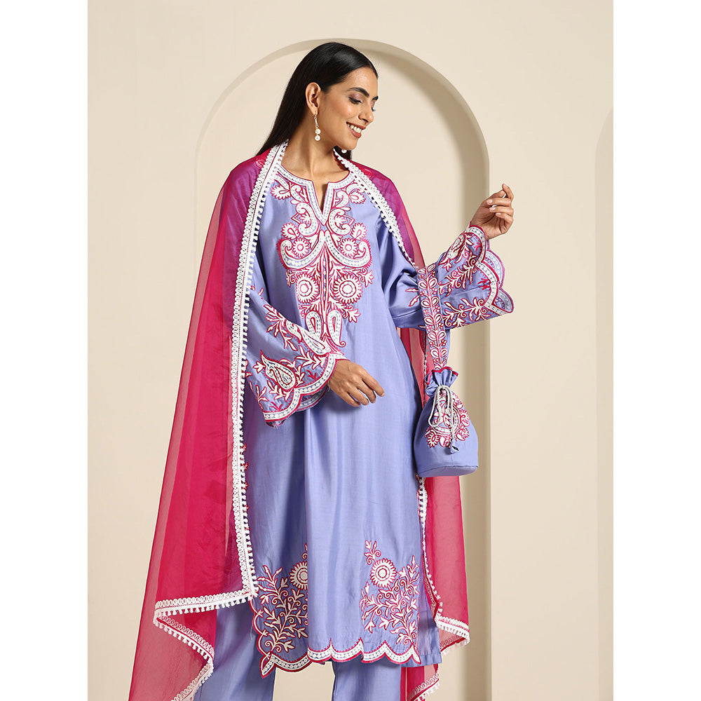 WAZIR C Gul Purple And Hot Pink Kurta with Pant & Dupatta (Set of 3)