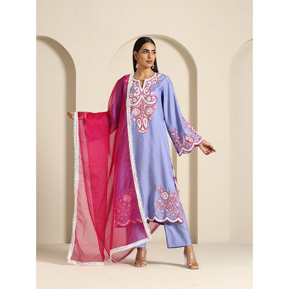 WAZIR C Gul Purple And Hot Pink Kurta with Pant & Dupatta (Set of 3)