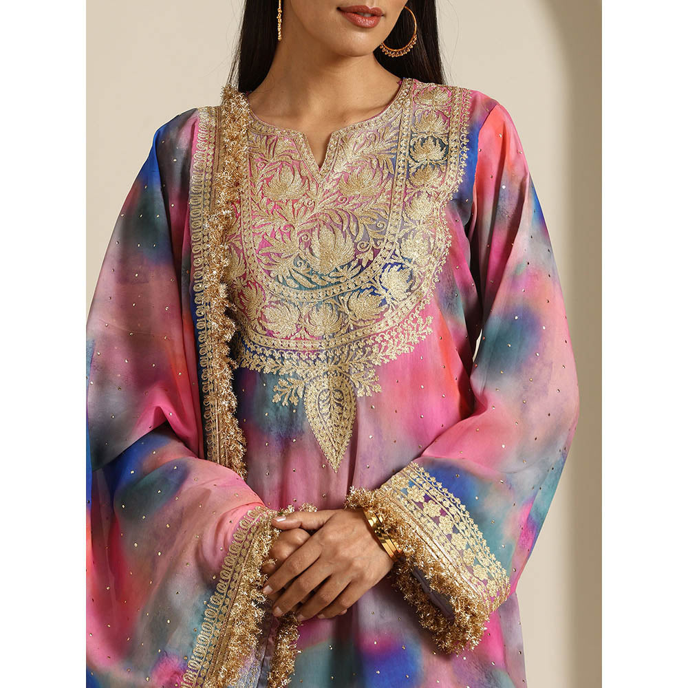 WAZIR C Gul Multicolor Kurta with Palazzo & Dupatta (Set of 3)