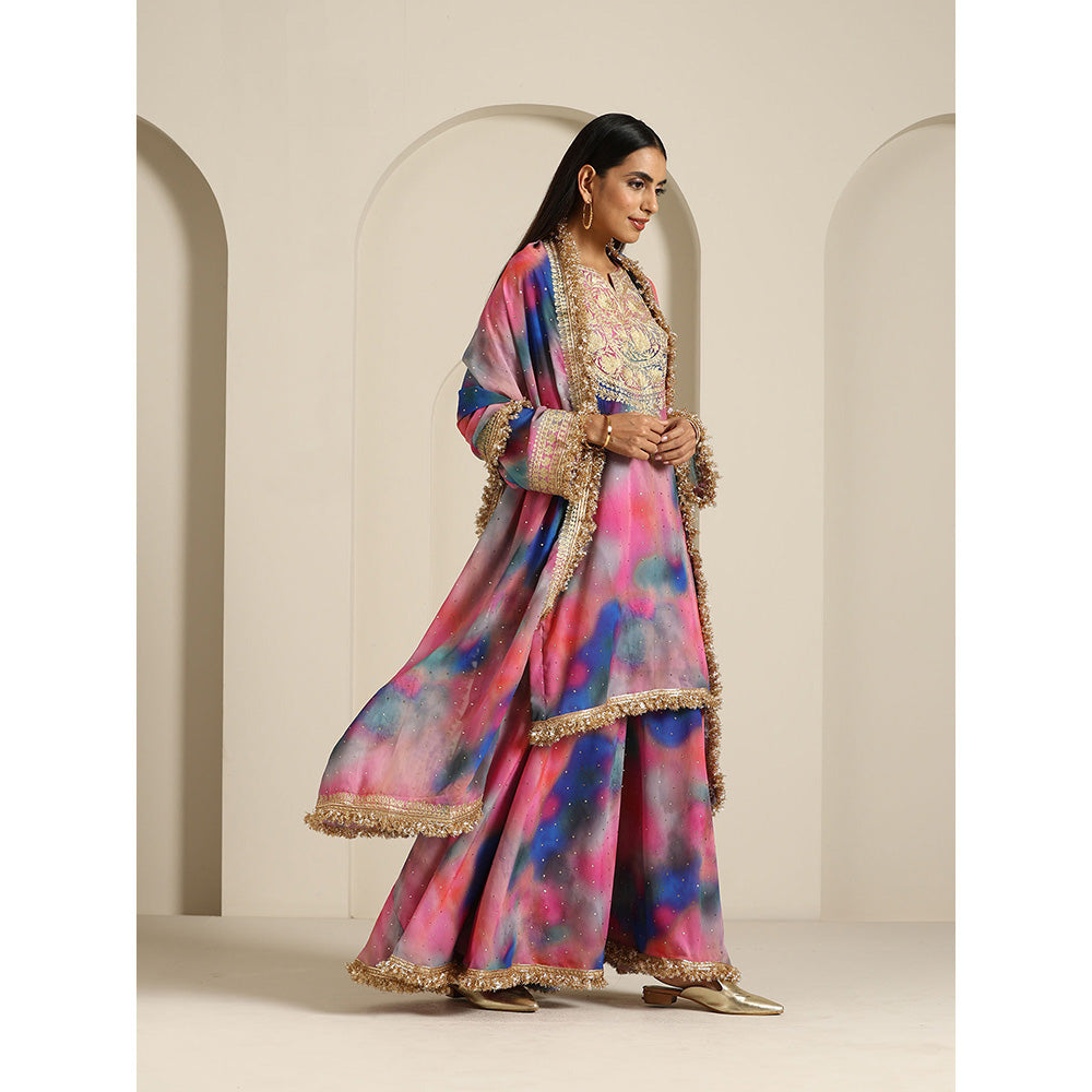 WAZIR C Gul Multicolor Kurta with Palazzo & Dupatta (Set of 3)