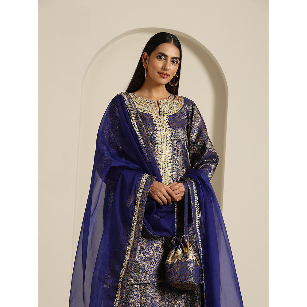 WAZIR C Gul Brocade Kurta with Palazzo & Dupatta (Set of 3)