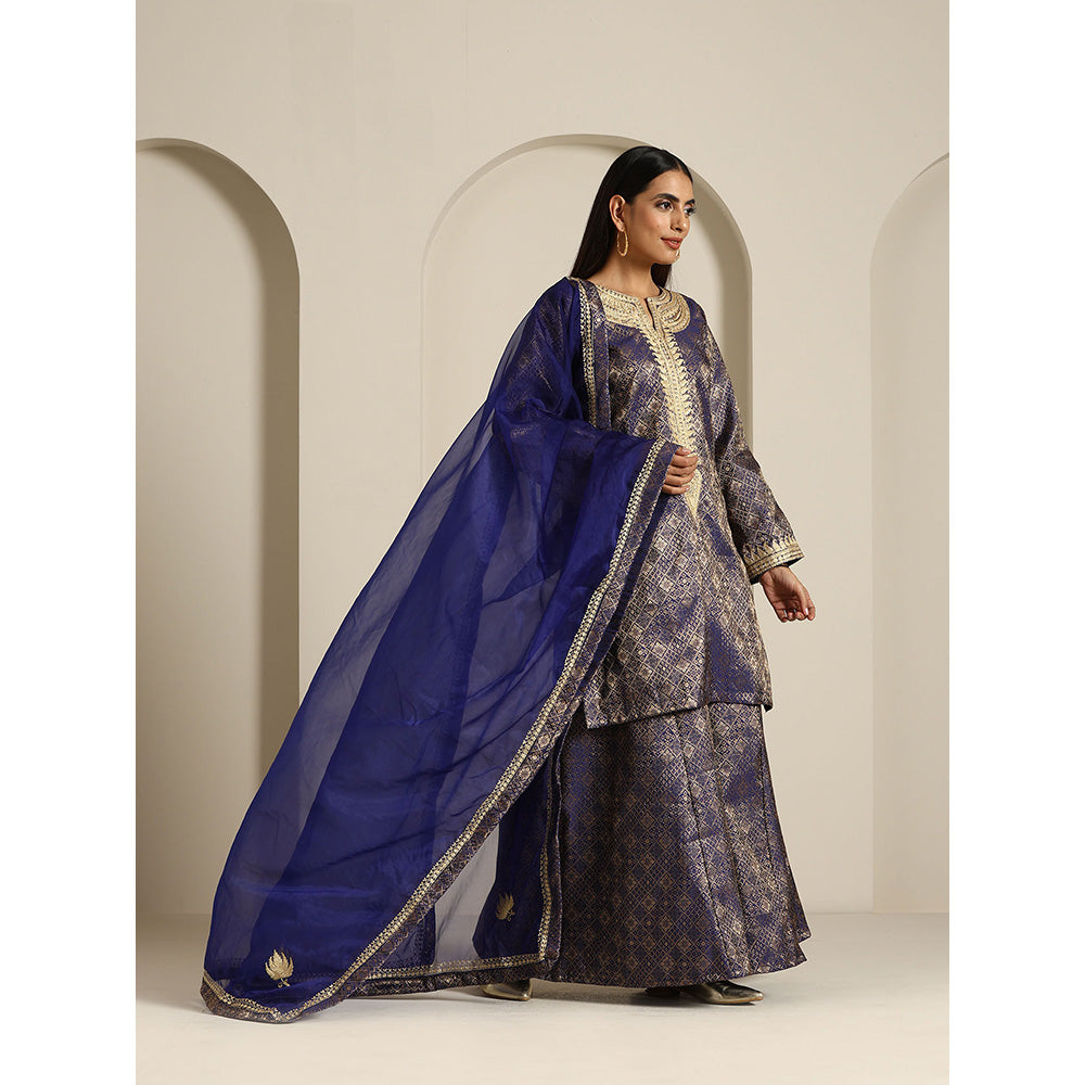 WAZIR C Gul Brocade Kurta with Palazzo & Dupatta (Set of 3)