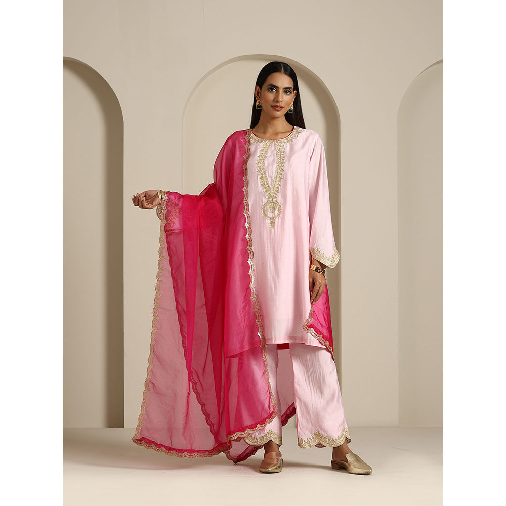 WAZIR C Gul Baby Pink And Hot Pink Kurta with Pant & Dupatta (Set of 3)