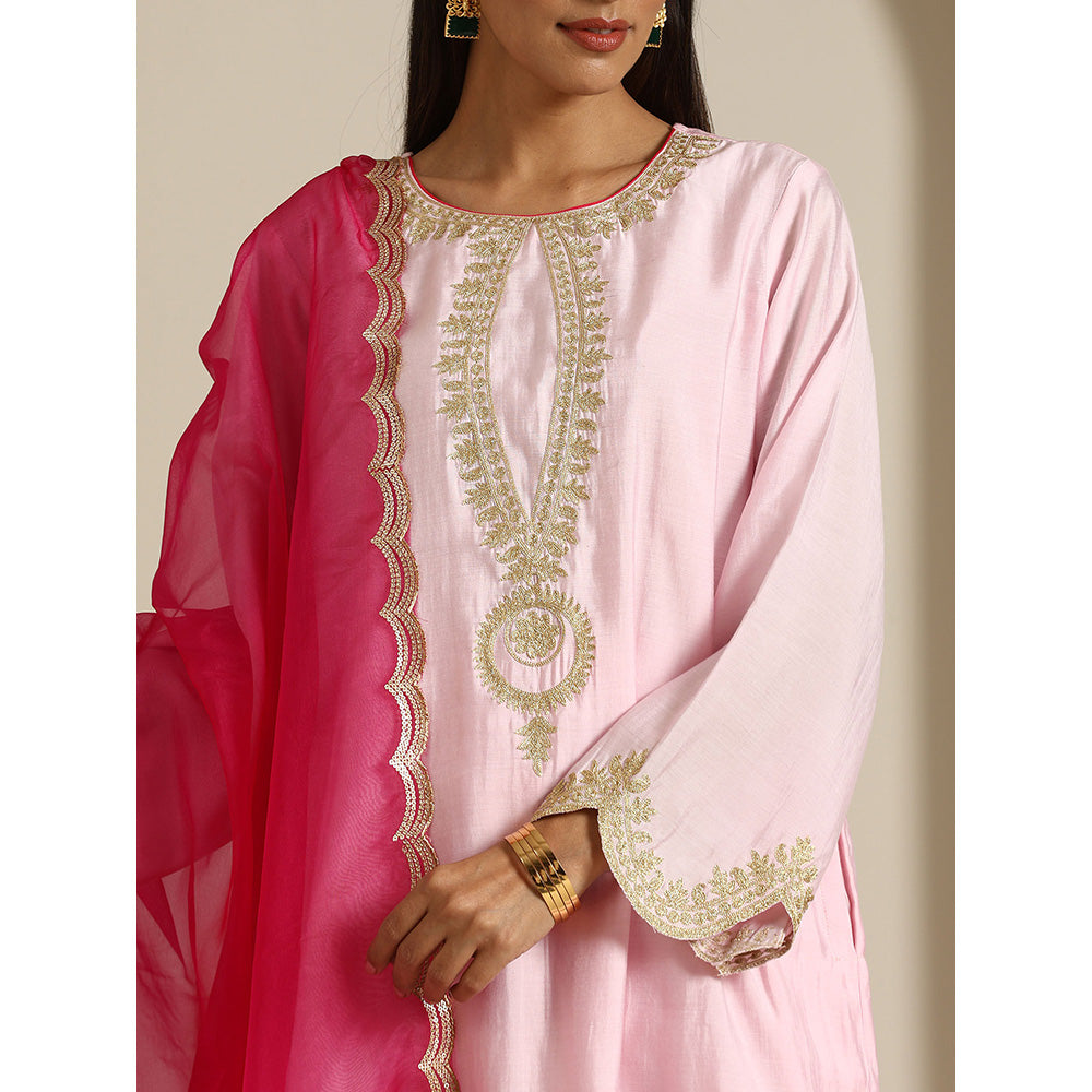 WAZIR C Gul Baby Pink And Hot Pink Kurta with Pant & Dupatta (Set of 3)