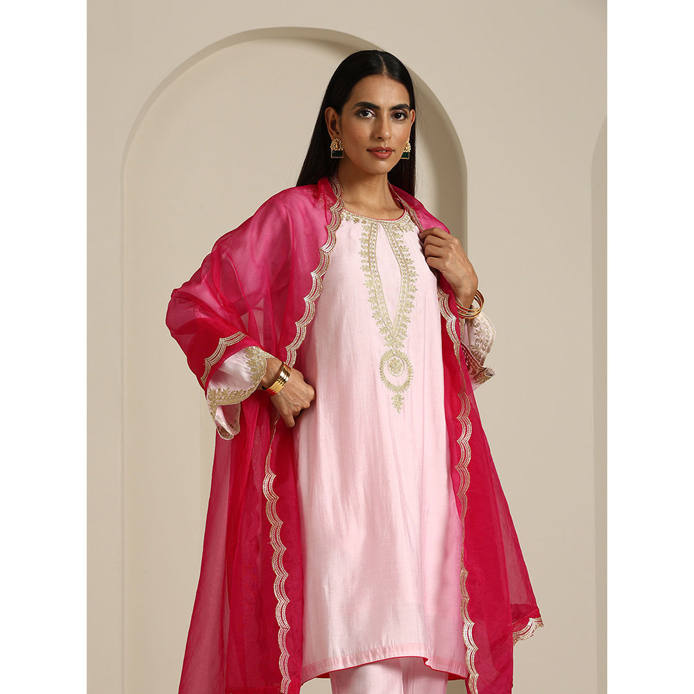 WAZIR C Gul Baby Pink And Hot Pink Kurta with Pant & Dupatta (Set of 3)