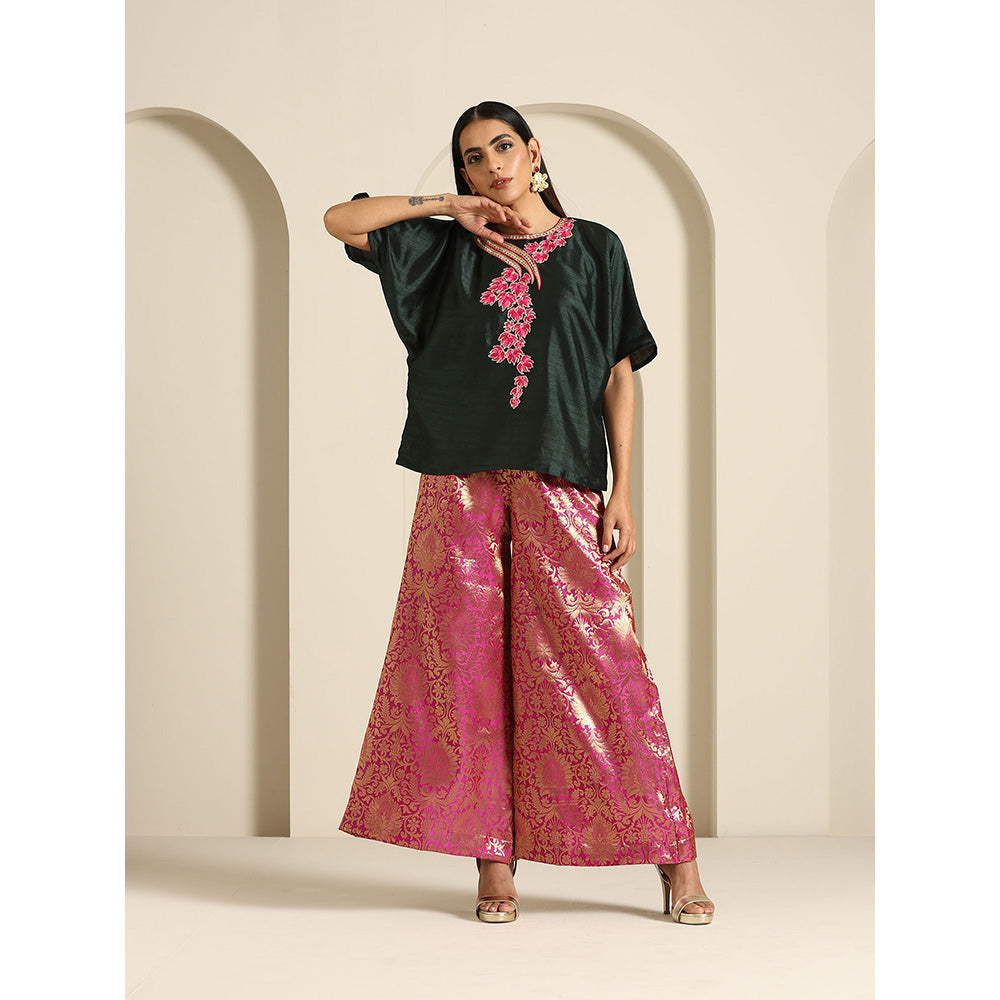 WAZIR C Gul Brocade Top with Pant (Set of 2)