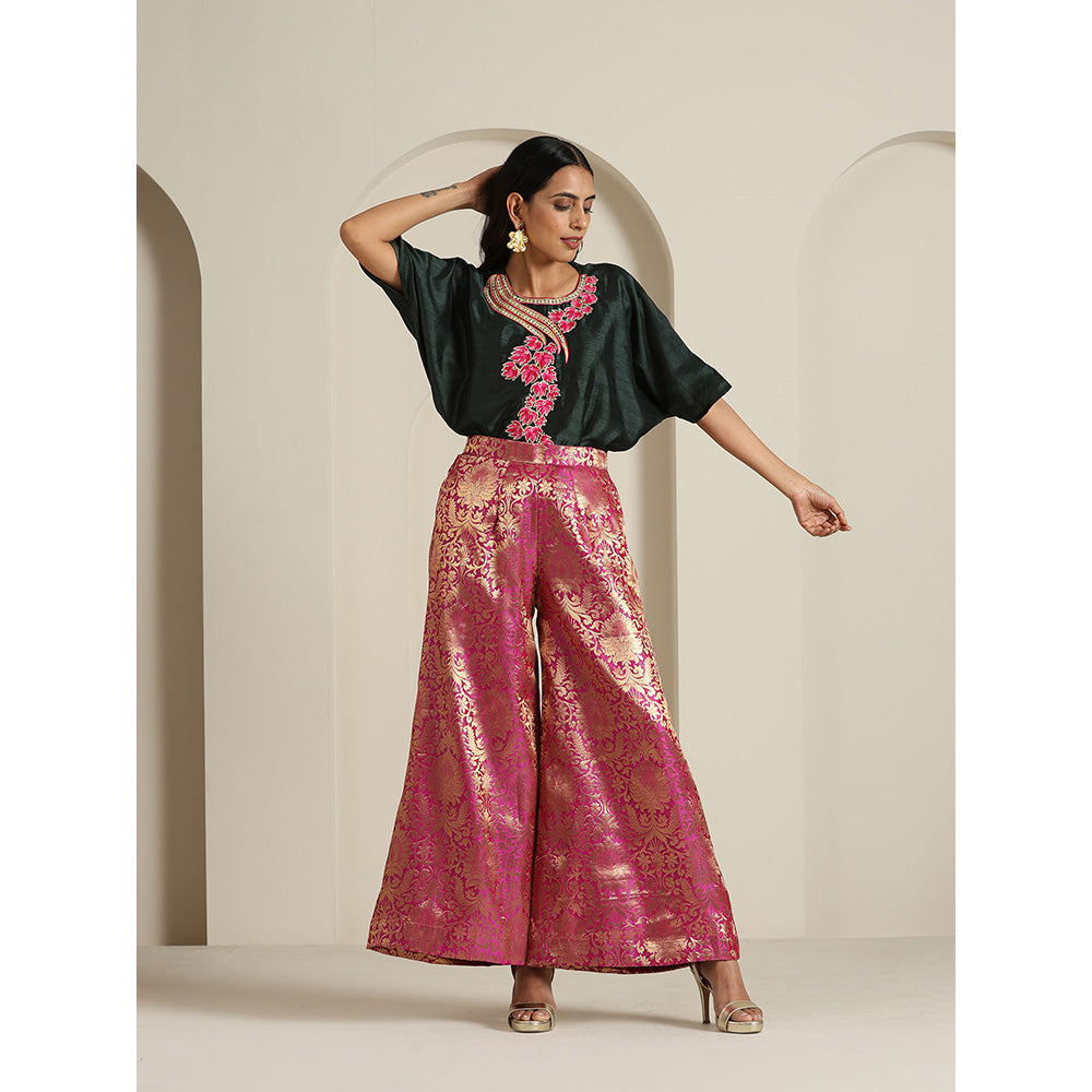 WAZIR C Gul Brocade Top with Pant (Set of 2)