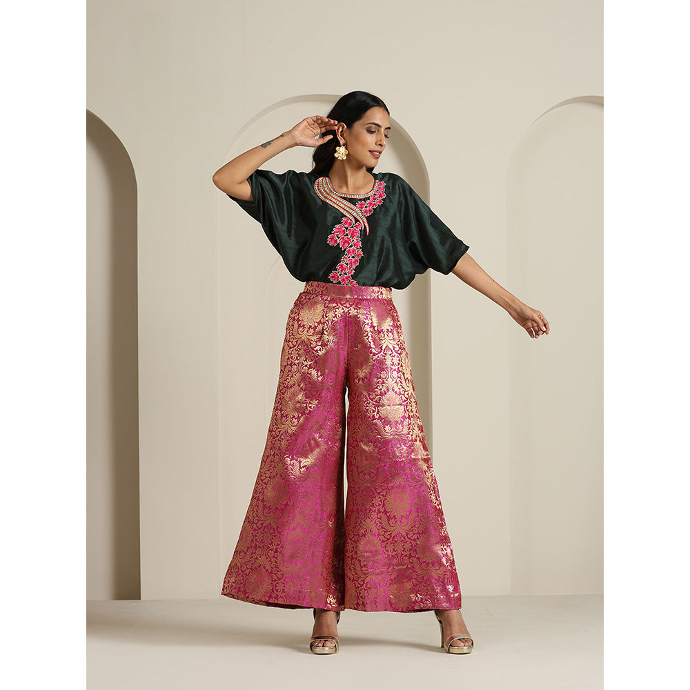 WAZIR C Gul Brocade Top with Pant (Set of 2)