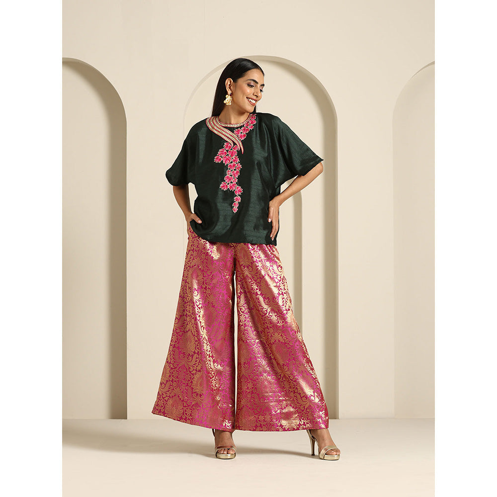 WAZIR C Gul Brocade Top with Pant (Set of 2)