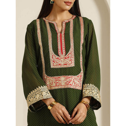 WAZIR C Gul Polka Dot Kurta with Salwar & Dupatta (Set of 3)