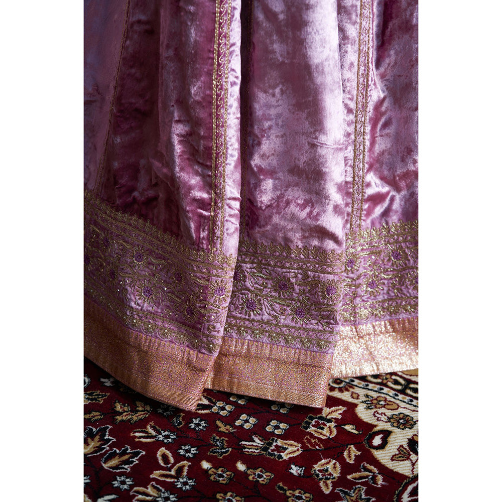 WeaverStory Hand Embroidered Grape Lehenga with Blouse & Organza Dupatta (Set of 3)