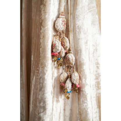 WeaverStory Hand Embroidered Beige Skirt with Blouse & Pink Organza Dupatta (Set of 3)