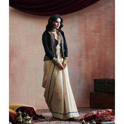 WeaverStory Black Sleeveless Stitched Jacket with Hand Embroidered Zardozi Work