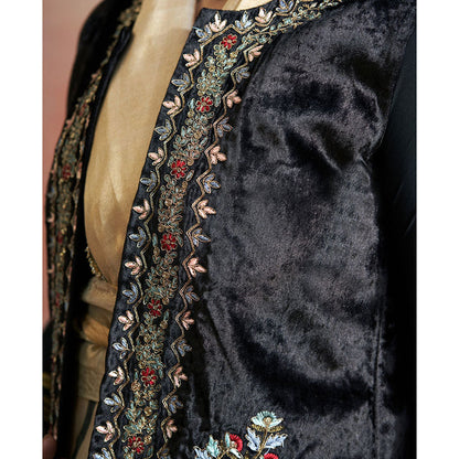 WeaverStory Black Sleeveless Stitched Jacket with Hand Embroidered Zardozi Work