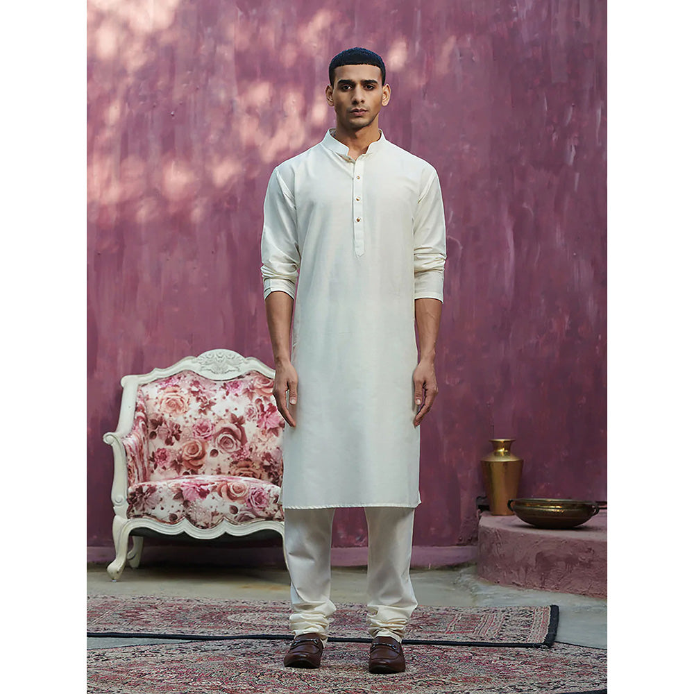 WeaverStory Off White Cotton Silk Kurta (Set of 2)