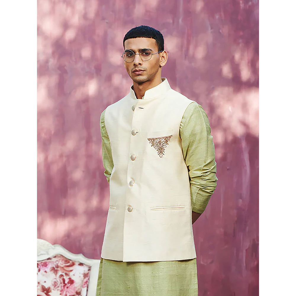 WeaverStory Off white Handcrafted Nehru Jacket