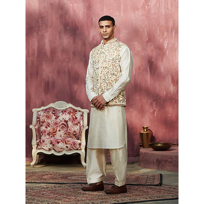 WeaverStory Off White Handcrafted Velvet Nehru Jacket