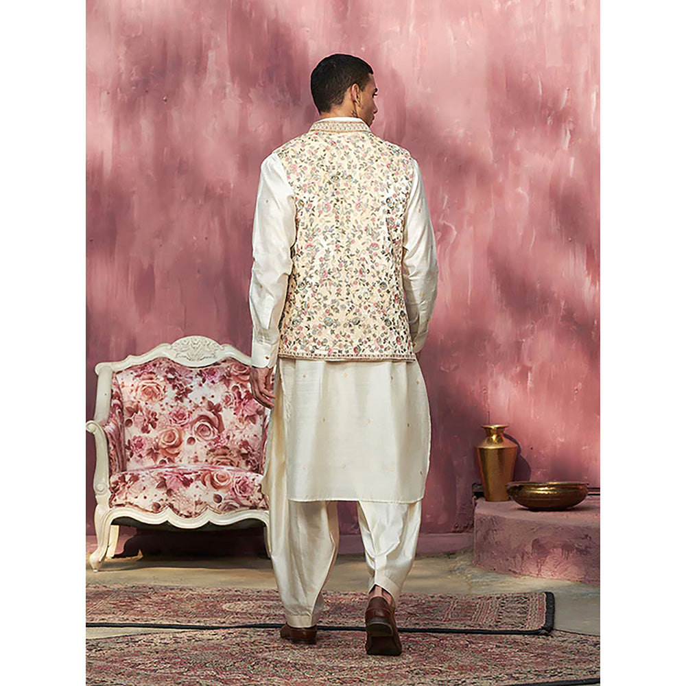 WeaverStory Off White Handcrafted Velvet Nehru Jacket