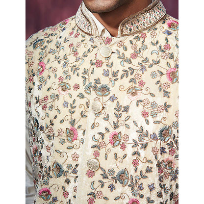 WeaverStory Off White Handcrafted Velvet Nehru Jacket