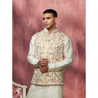 WeaverStory Off White Handcrafted Velvet Nehru Jacket