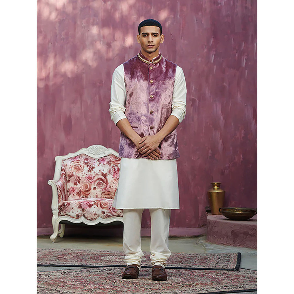 WeaverStory Onion Pink Velvet Stitched Nehru Jacket