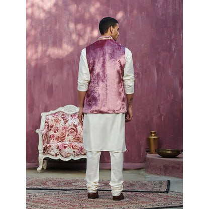 WeaverStory Onion Pink Velvet Stitched Nehru Jacket
