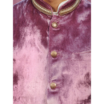 WeaverStory Onion Pink Velvet Stitched Nehru Jacket