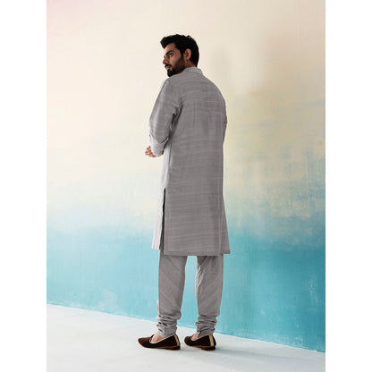 WeaverStory Classic Raw Silk Grey Kurta with Pant (Set of 2)