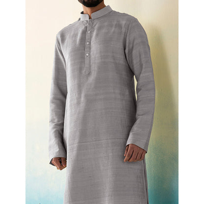 WeaverStory Classic Raw Silk Grey Kurta with Pant (Set of 2)