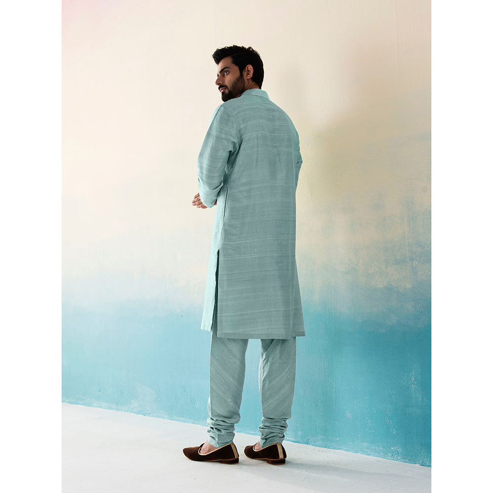 WeaverStory Classic Raw Silk Ice Blue Kurta with Pant (Set of 2)