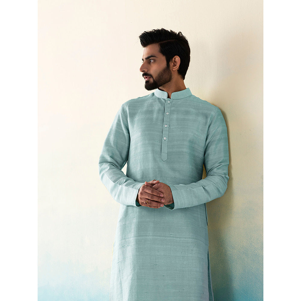WeaverStory Classic Raw Silk Ice Blue Kurta with Pant (Set of 2)
